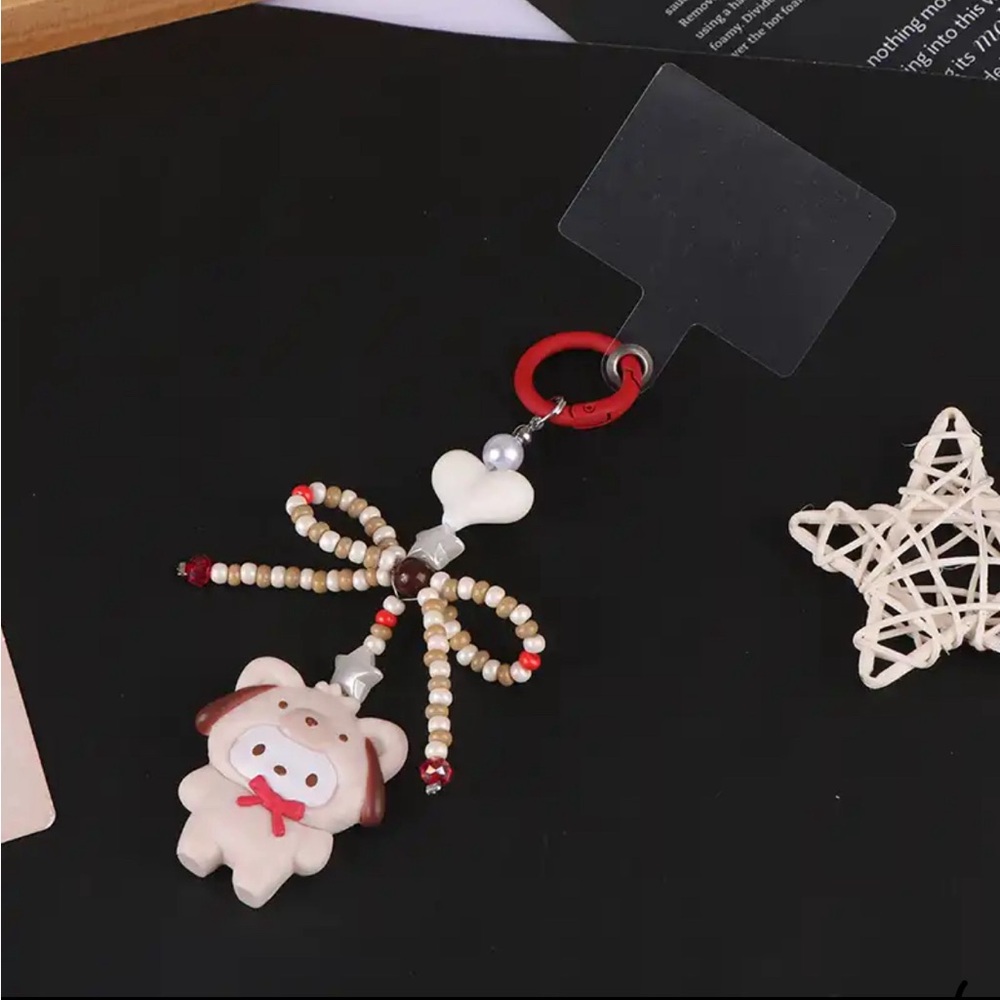 Sanrio Mobile Phone Chain Cute Pochacco Pendant Beaded Bow Lanyard
